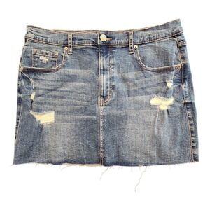 Aeropostale Aero Women High Rise Mini Skirt Size 16 Denim Jean Cut Off Skirt EUC